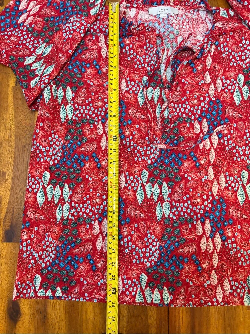 LOFT Red Floral Puff-Sleeve Square-Neck Blouse size large